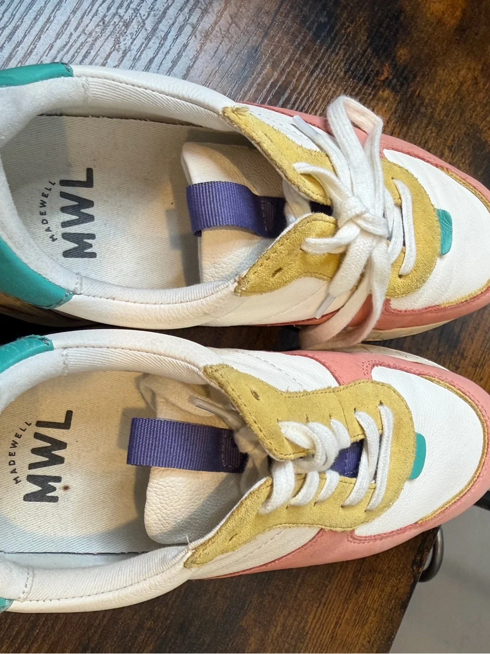 Madewell Kickoff Trainer sneakers coral teal colorblock leather design Size 8.5